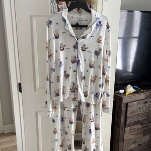 PJ Salvage White Pajama Set with Bear Print
